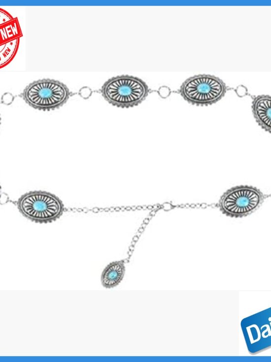Silver Concho Chain Belt with Lobster Claw Closure, Medium Size main image 4